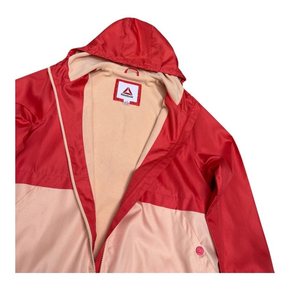 REEBOK Light Activewear Peach Hooded Windbreaker Fleece Jacket Womens Large - Picture 3 of 8
